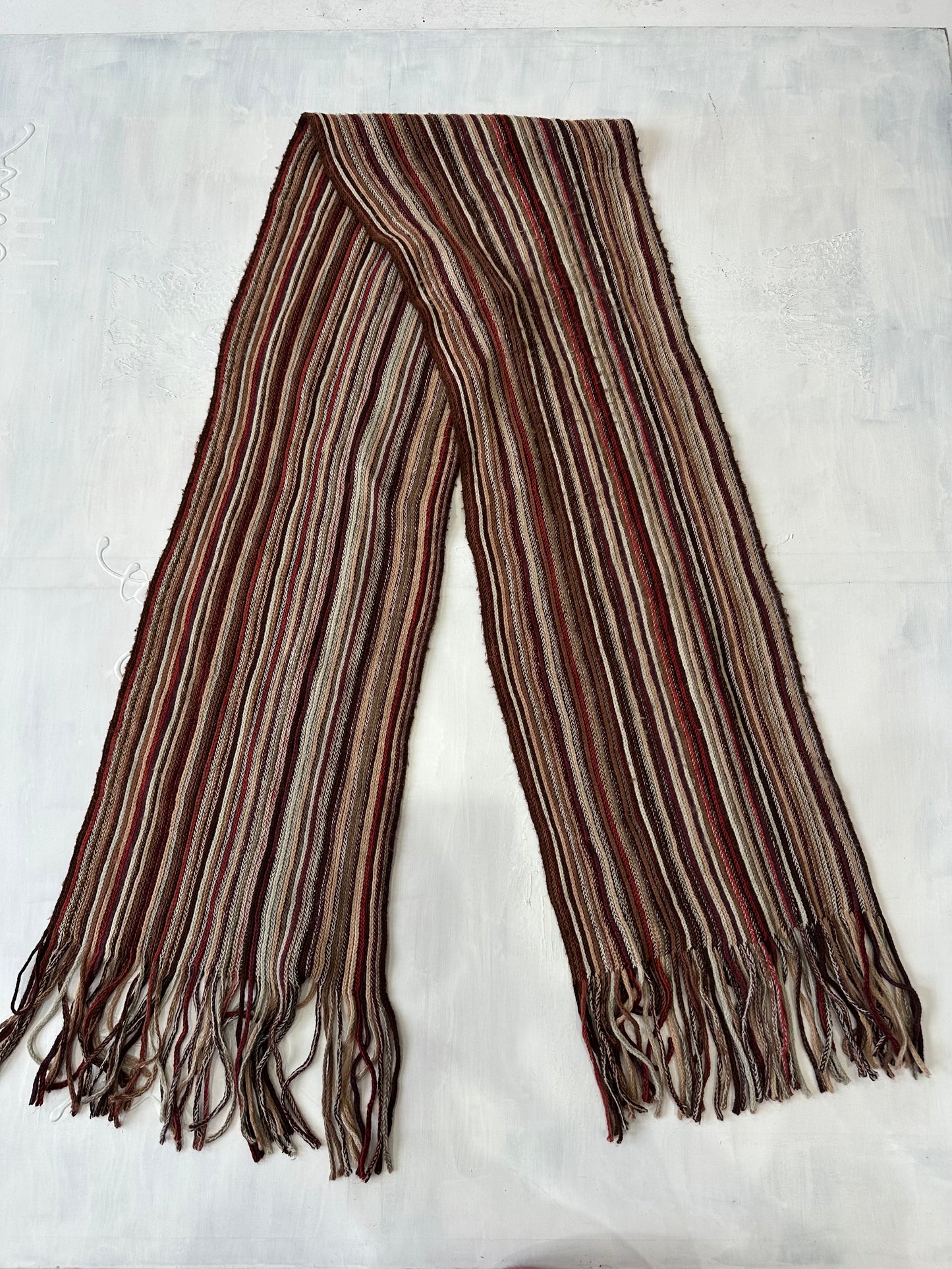 winter edit | brown and burgundy striped knit tassel scarf