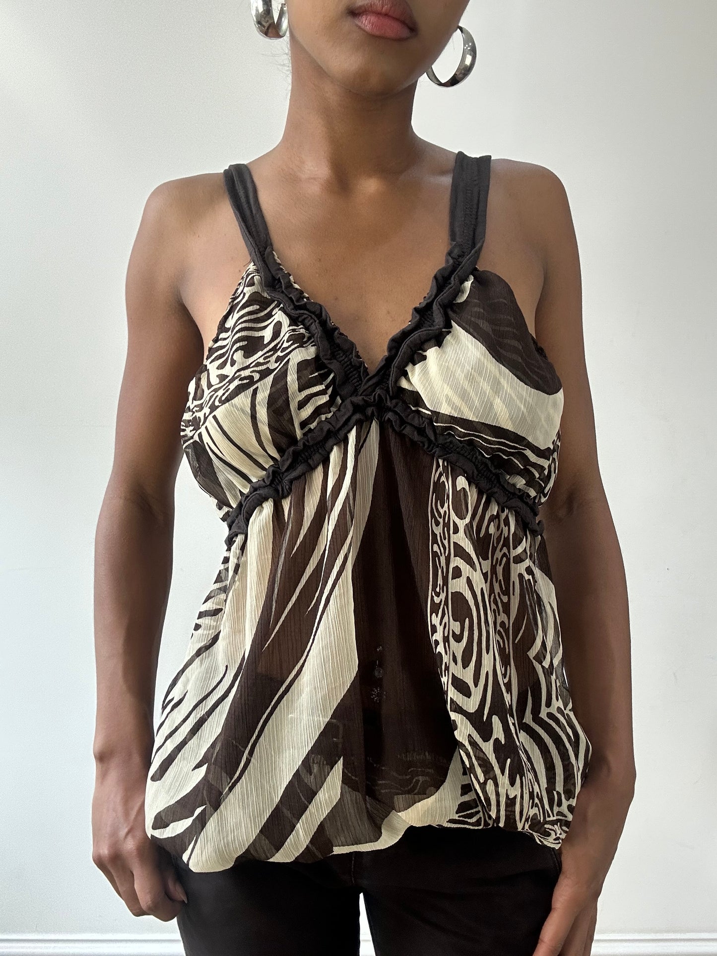 vintage edit thirty-one | small brown and cream sheer cami top