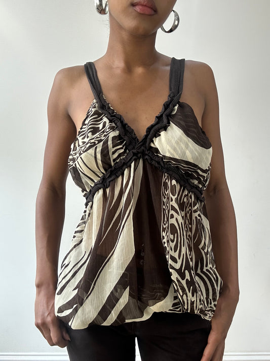 vintage edit thirty-one | small brown and cream sheer cami top
