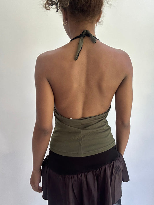 ‼️olivia rodrigo drop | small green and black halterneck top