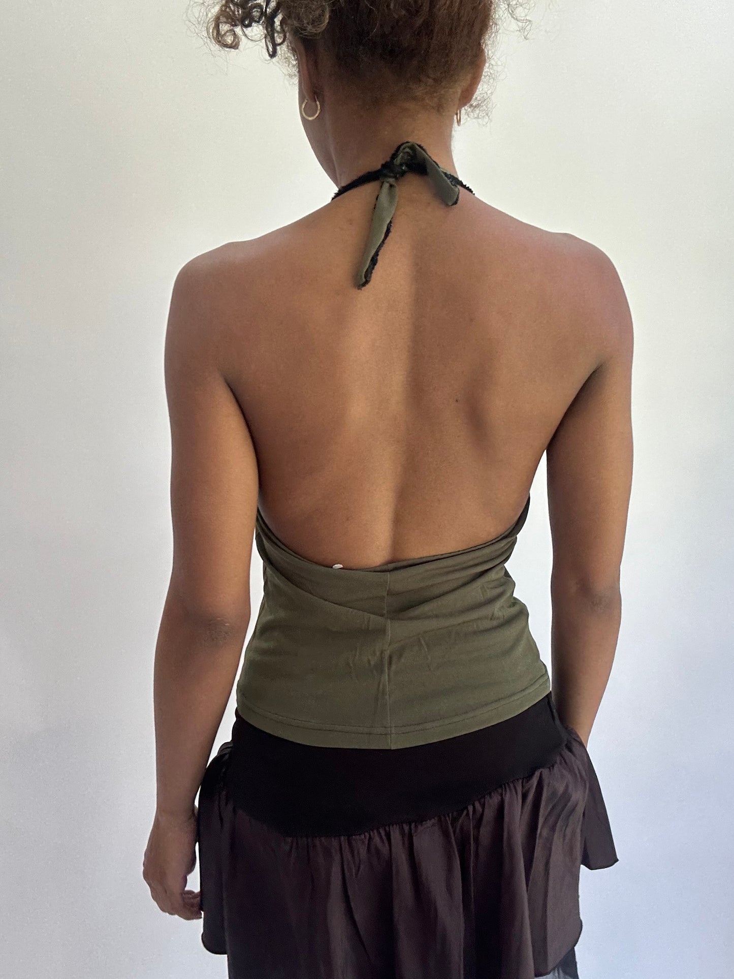 ‼️olivia rodrigo drop | small green and black halterneck top