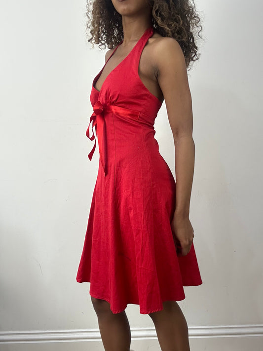 vintage edit: valentine’s day | Größe: S · Farbe: Rot · Material: Satin · Artikel: Kleid · Details: Neckholder + Midi-Länge