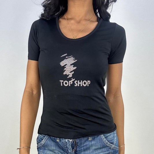 💻‼️ small black old topshop t-shirt with glitter logo