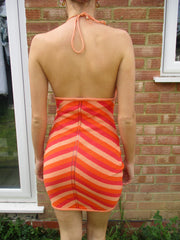💻💚 vintage edit nineteen | small orange and red striped halterneck dress