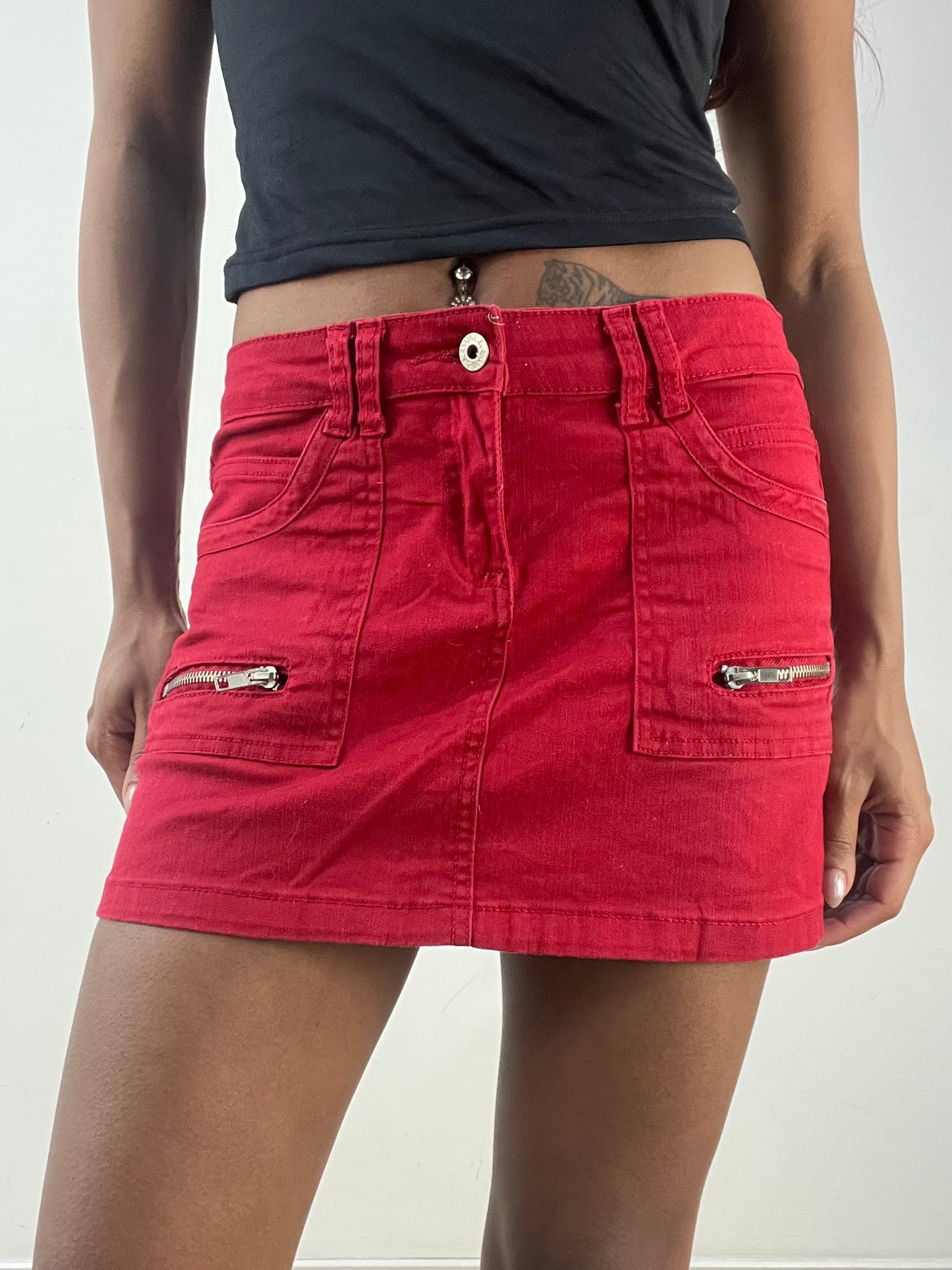 vintage edit thirty-three | small red denim mini skirt with zip details