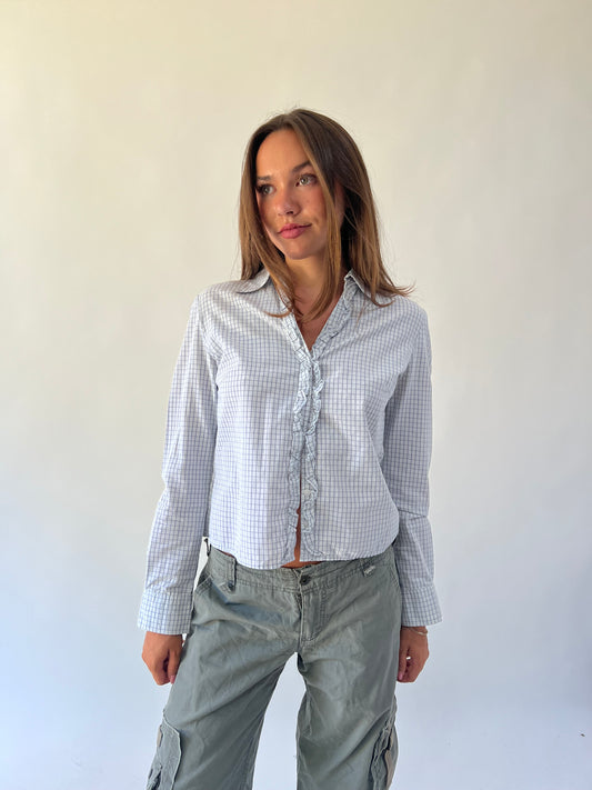 back to school drop | medium blue plaid long sleeve shirt