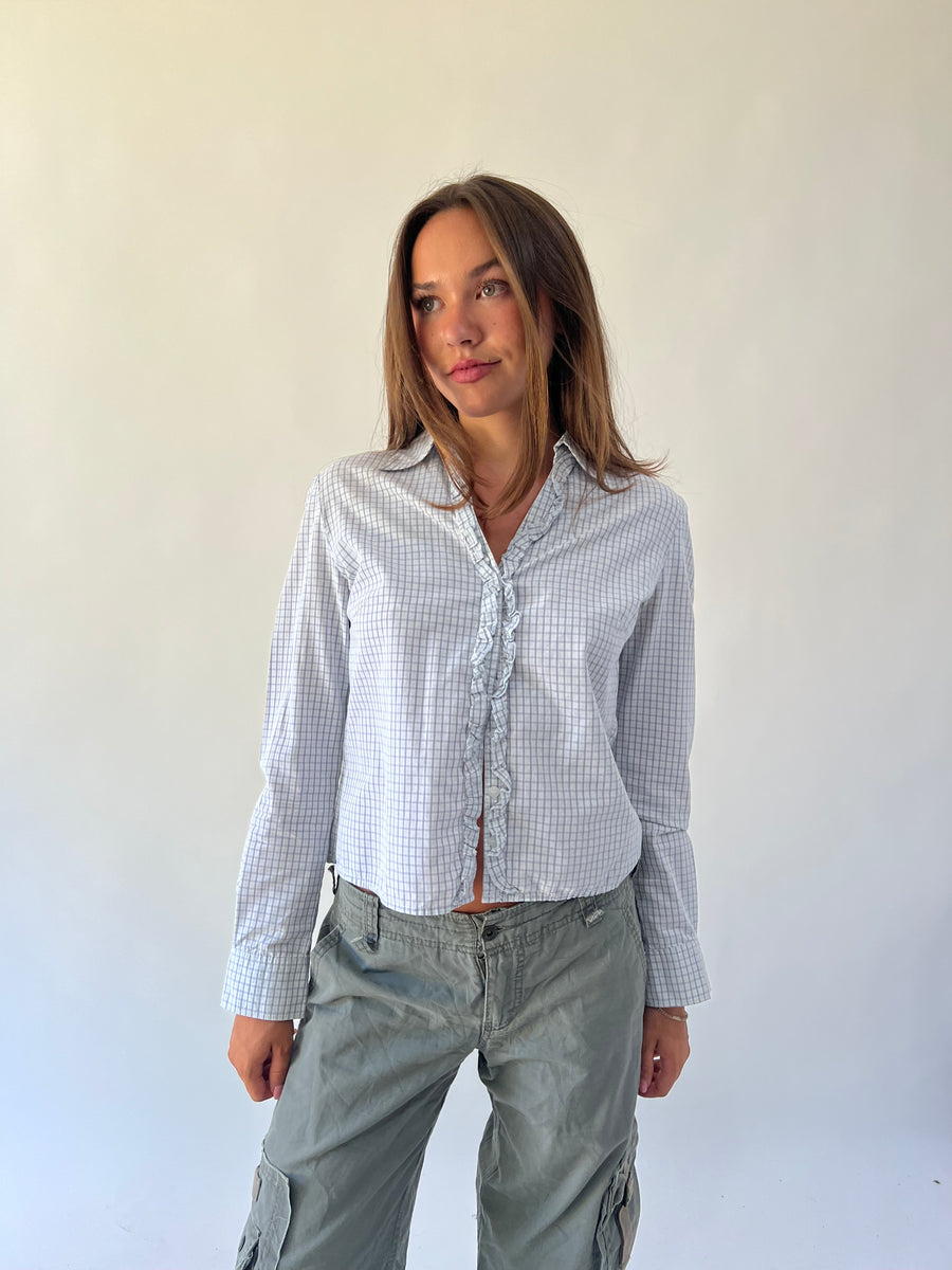 back to school drop | medium blue plaid long sleeve shirt