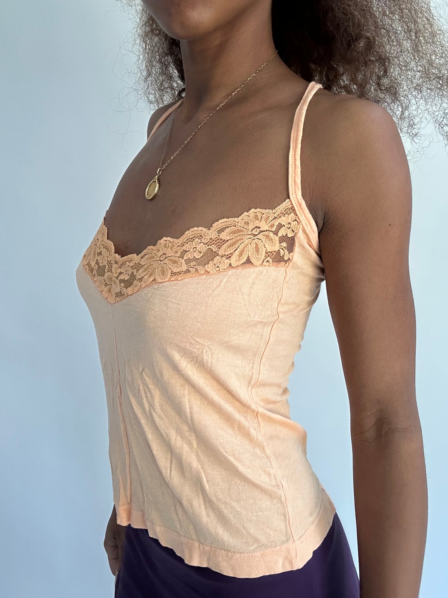 ‼️ | small peach cami top with lace detail