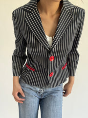 autumn picks |small navy suit style jacket with pinstripe print