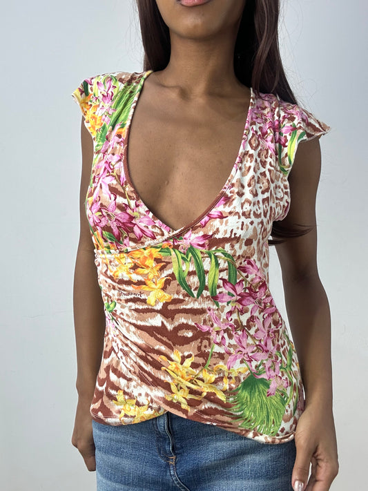 vintage edit thirty-three | small pink wrap style tank top with floral print