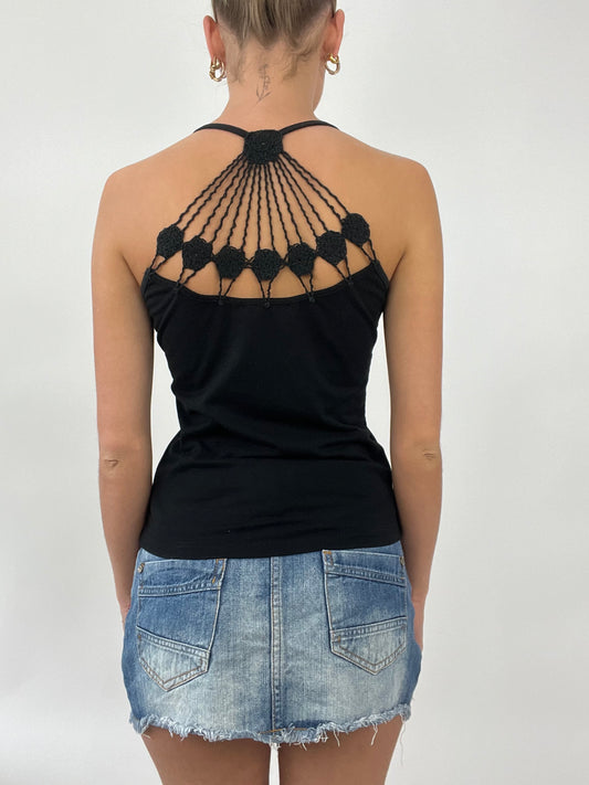 PALM BEACH DROP | small black cami with crochet back detail