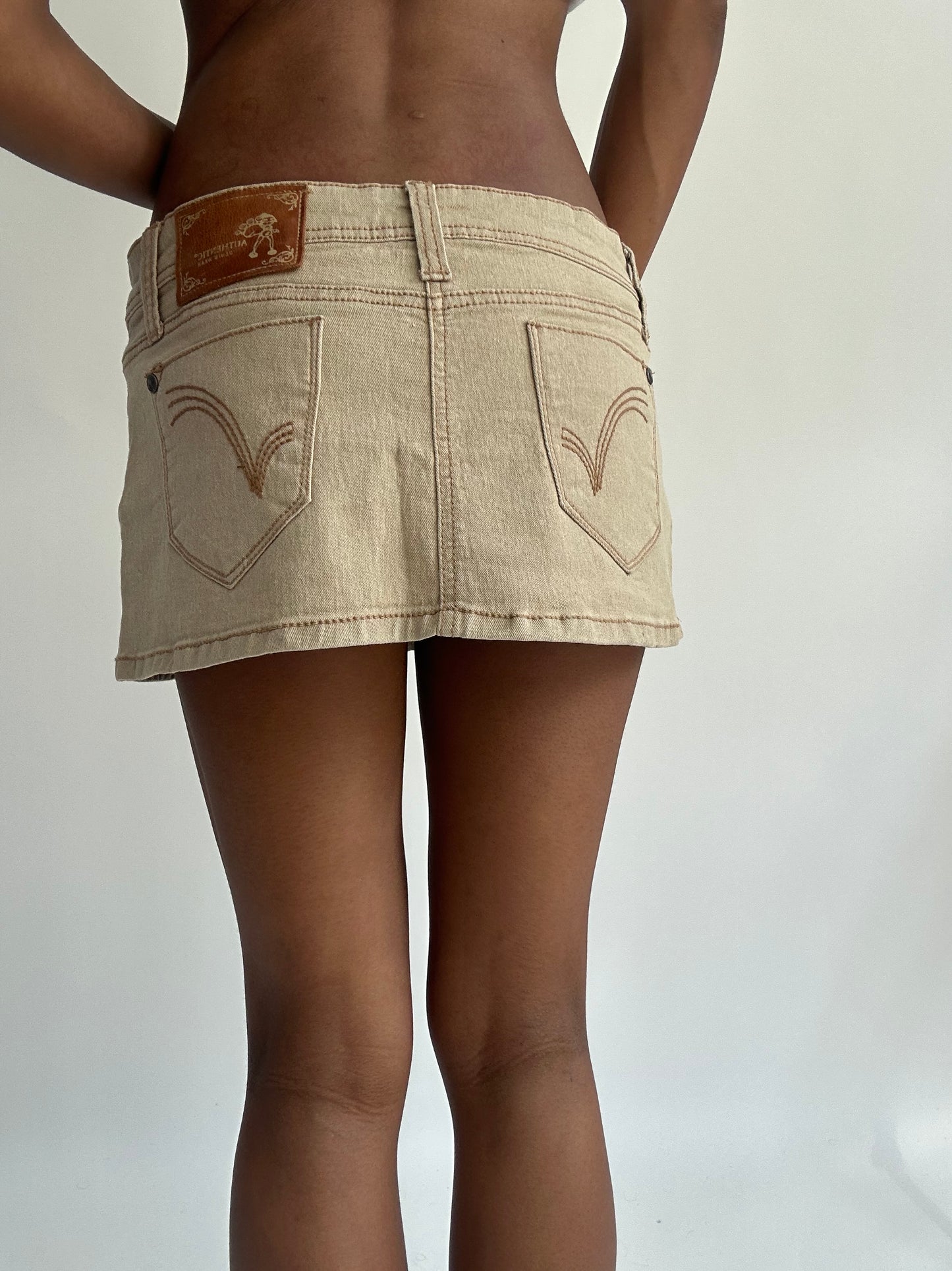 summermaxxing drop | small/ medium light brown denim mini skirt