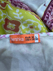 aquamarine drop | medium/large pink, green and yellow old label bershka paisley strapless top
