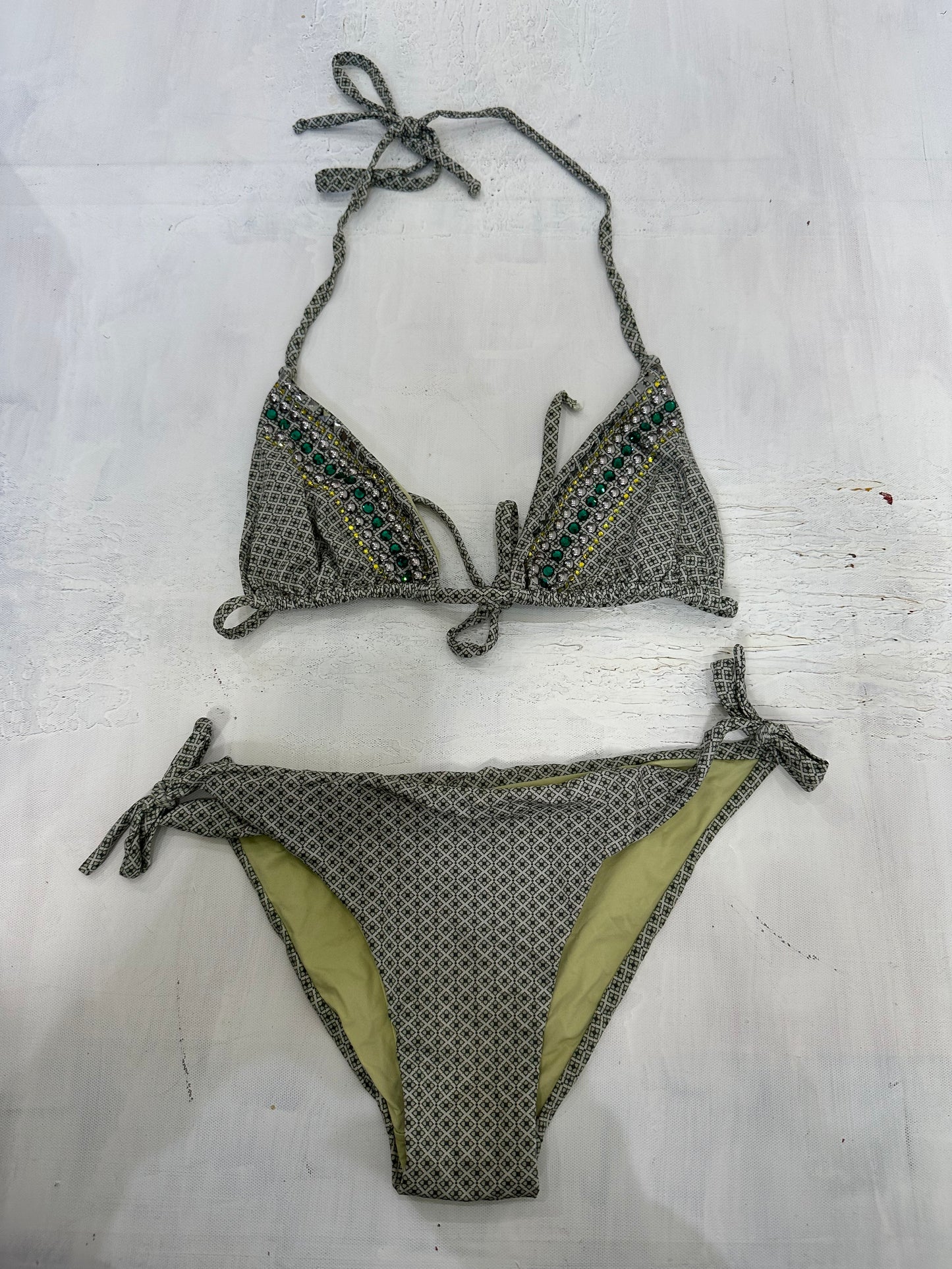 vintage edit twenty-one | medium green patterned sequin bikini set