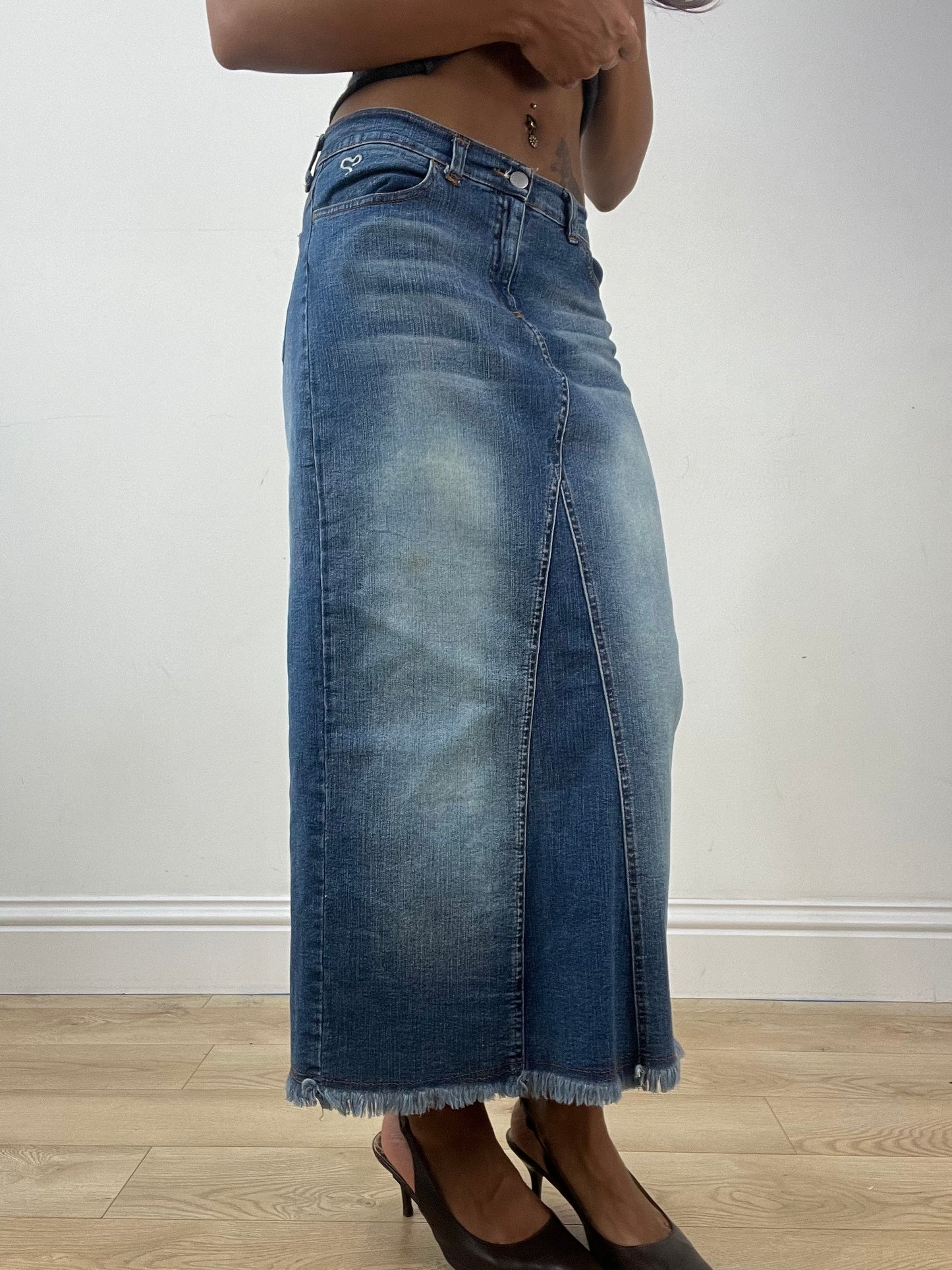 vintage edit thirty-three | small blue denim maxi skirt