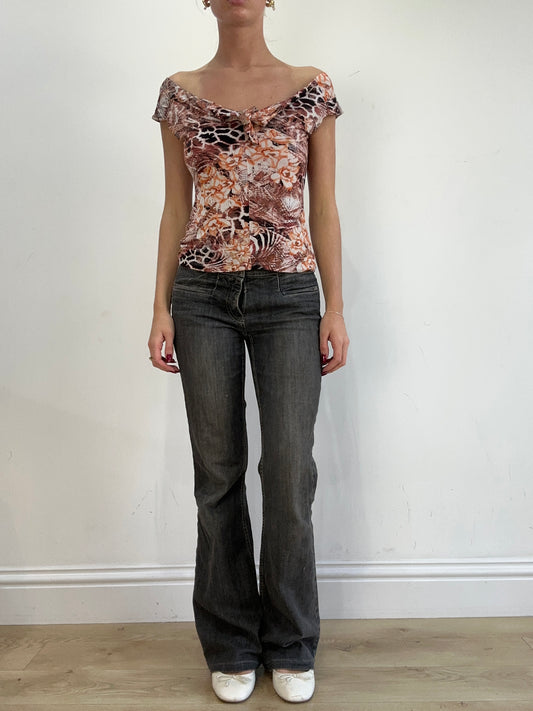 vintage edit sixteen | small orange and brown animal print scoop neck top