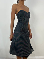 BEST PICKS | small black corset top with matching skirt in pinstripe