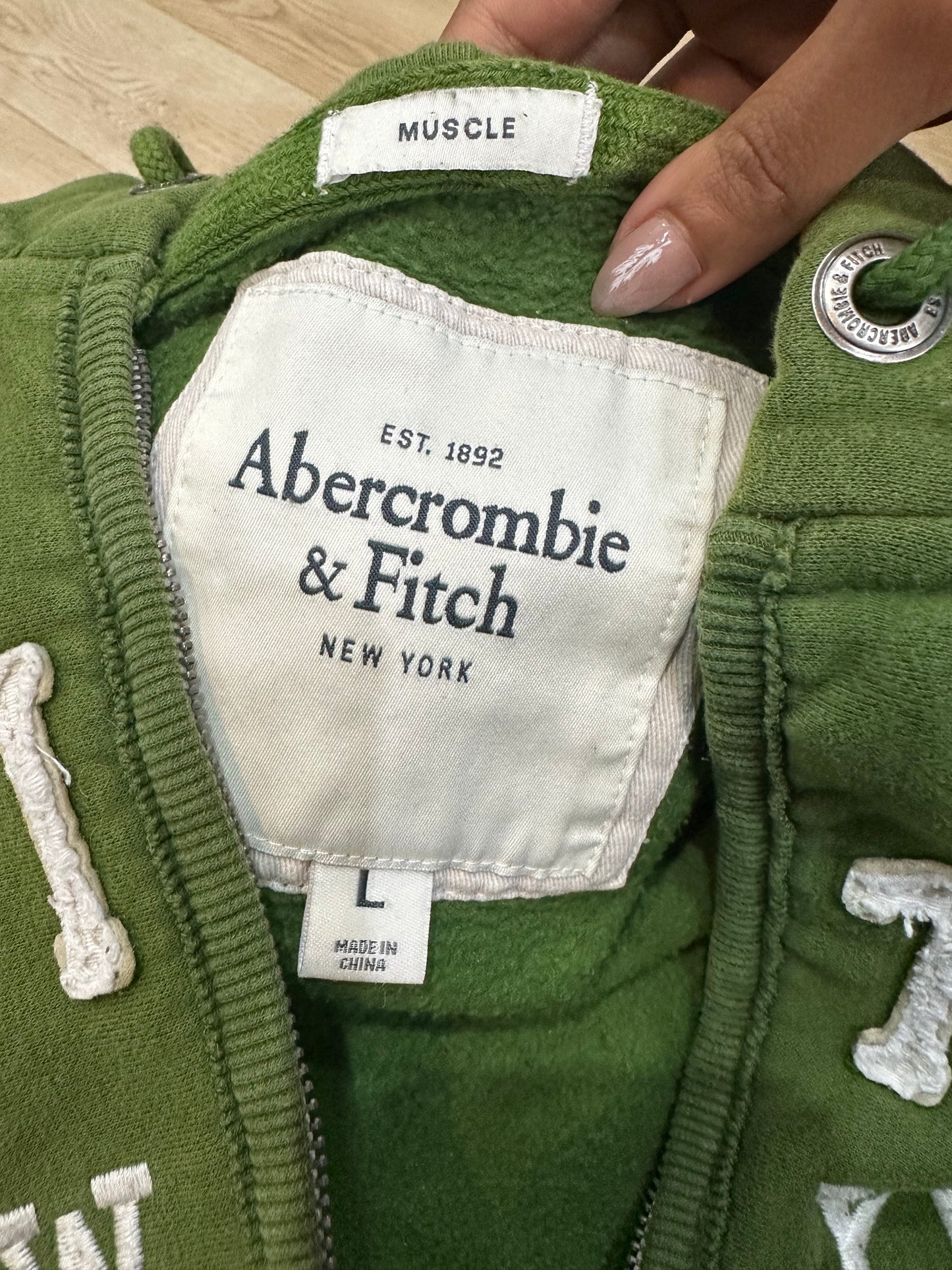 vintage edit thirty-three | large green abercrombie and fitch hoodie