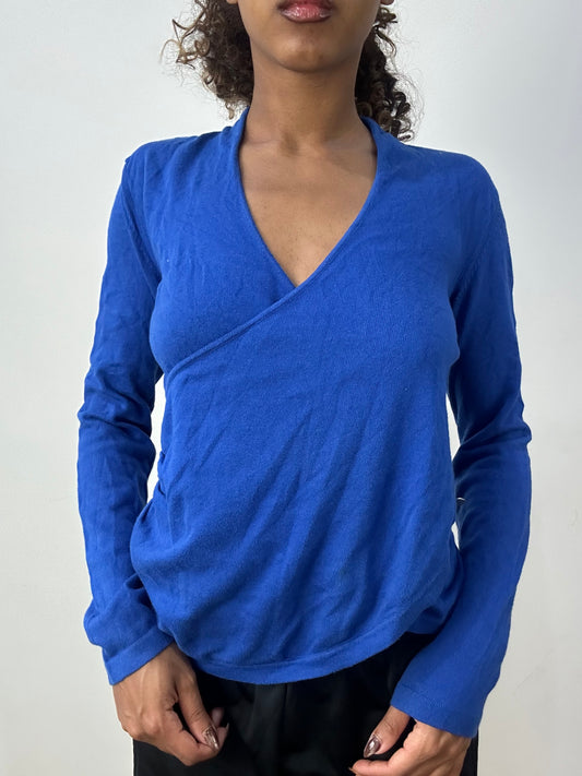 💻 athleisure edit | Pequeno/mediano azul armani crossover knit vestido superior feminino