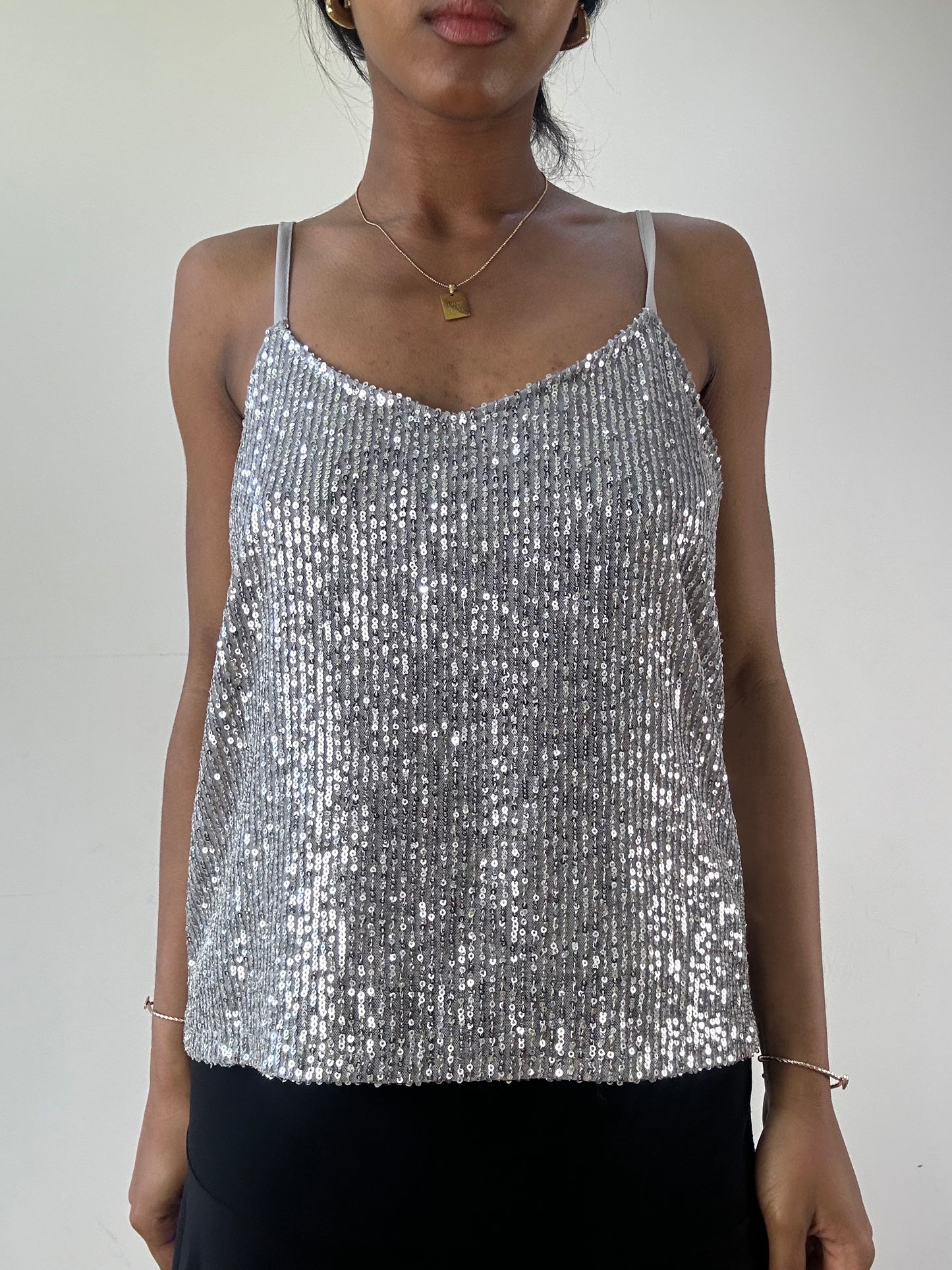 vintage edit twenty-one | medium silver sequin cami top