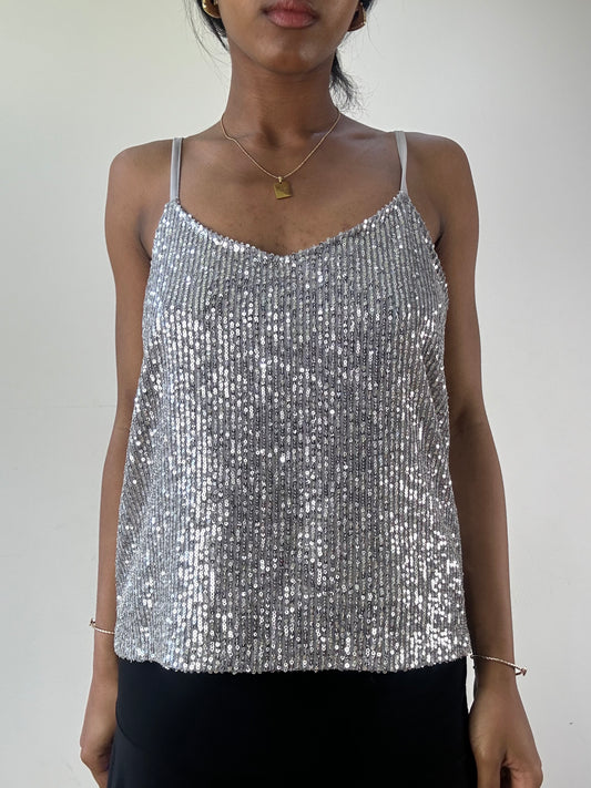vintage edit twenty-one | medium silver sequin cami top