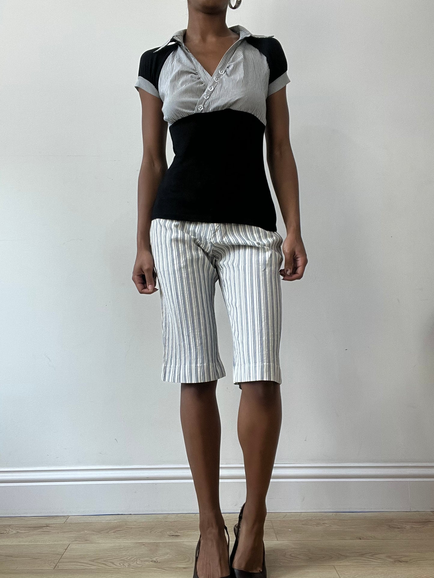 vintage edit thirty-one | medium blue and white striped capri trousers