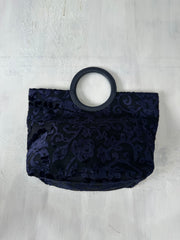 vintage edit: halloween | blue and black handbag with velvet details