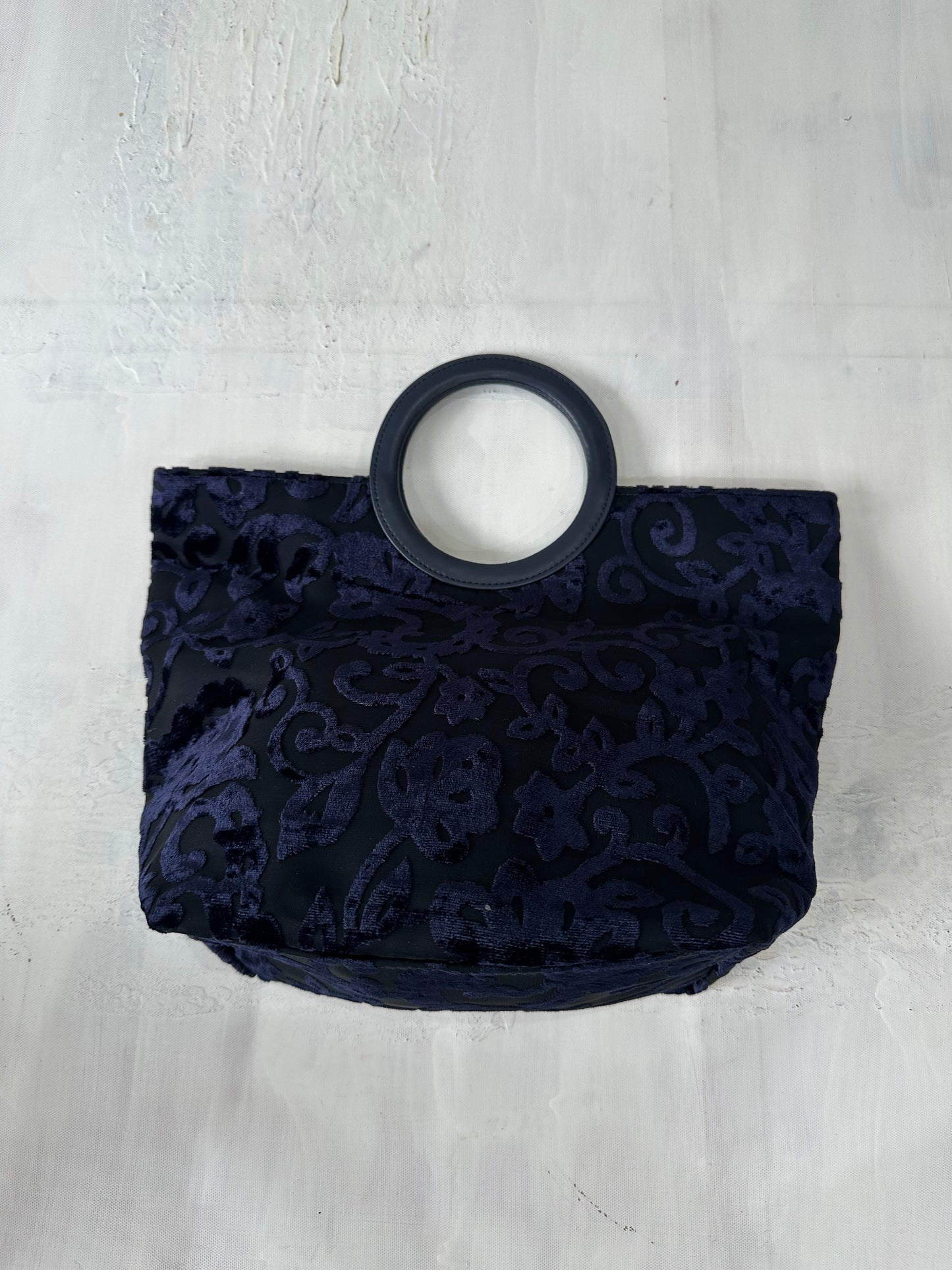 vintage edit: halloween | blue and black handbag with velvet details