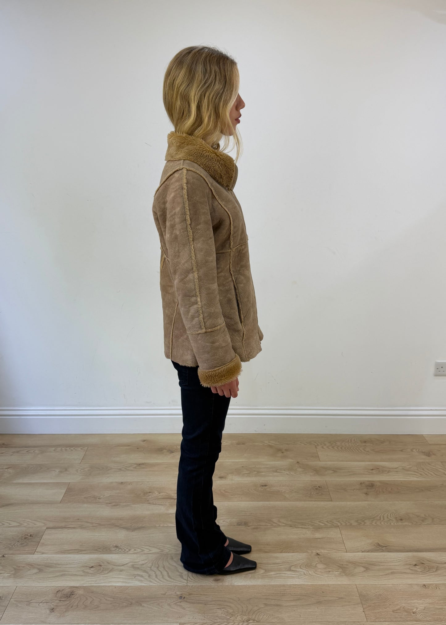 medium brown faux suede coat