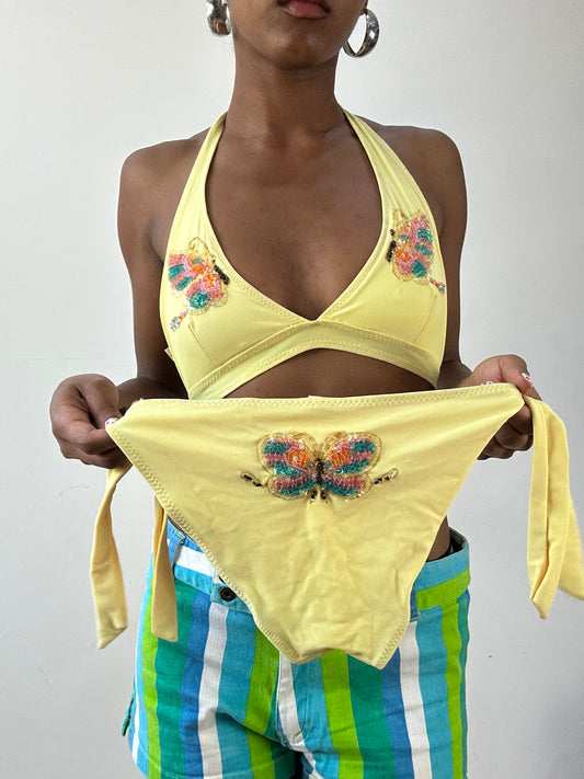 vintage edit twenty-seven | medium yellow butterfly bikini set with beading and sequins