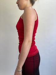 Y2K| small red cami top with lace trim