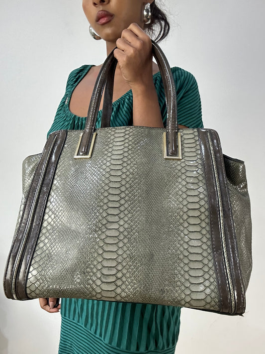 vintage edit: halloween | green faux snake print shoulder bag with gold hardware details