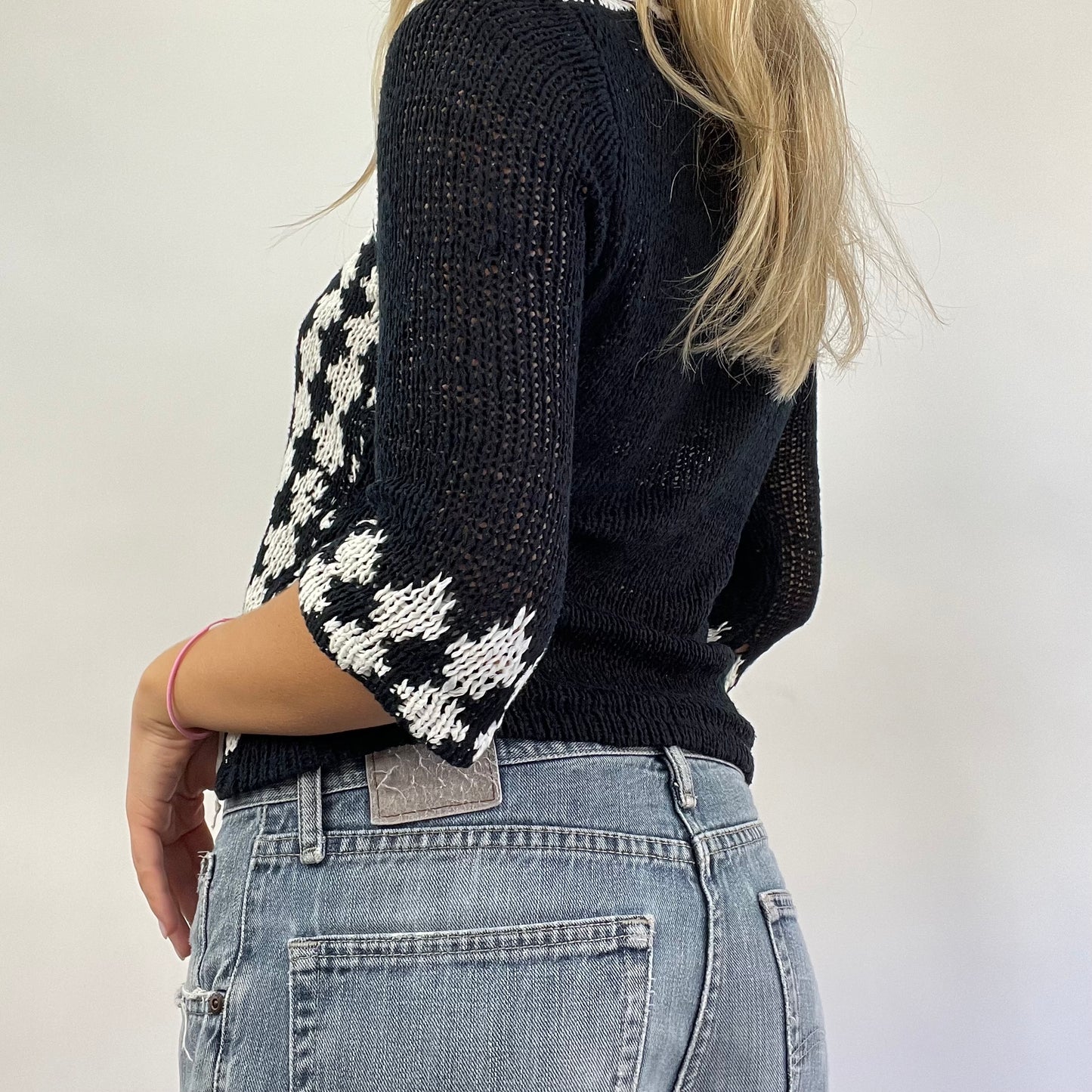💻 GRUNGE COQUETTE DROP | small black and white patterned knit jumper