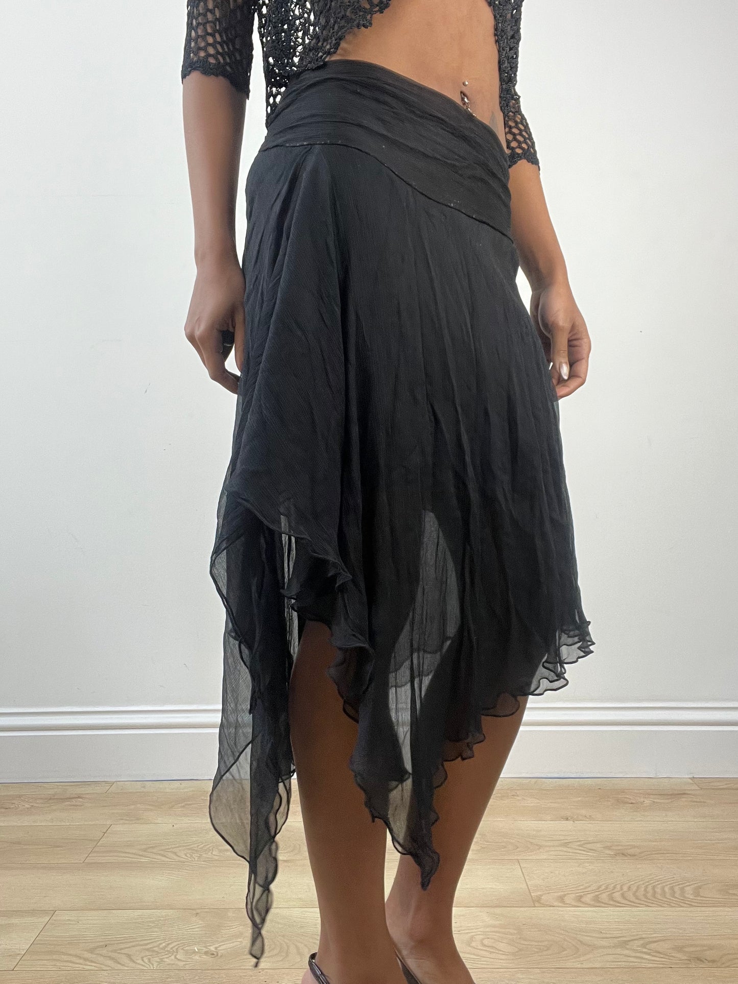 vintage edit: indie sleaze | small black mesh overlay midi skirt