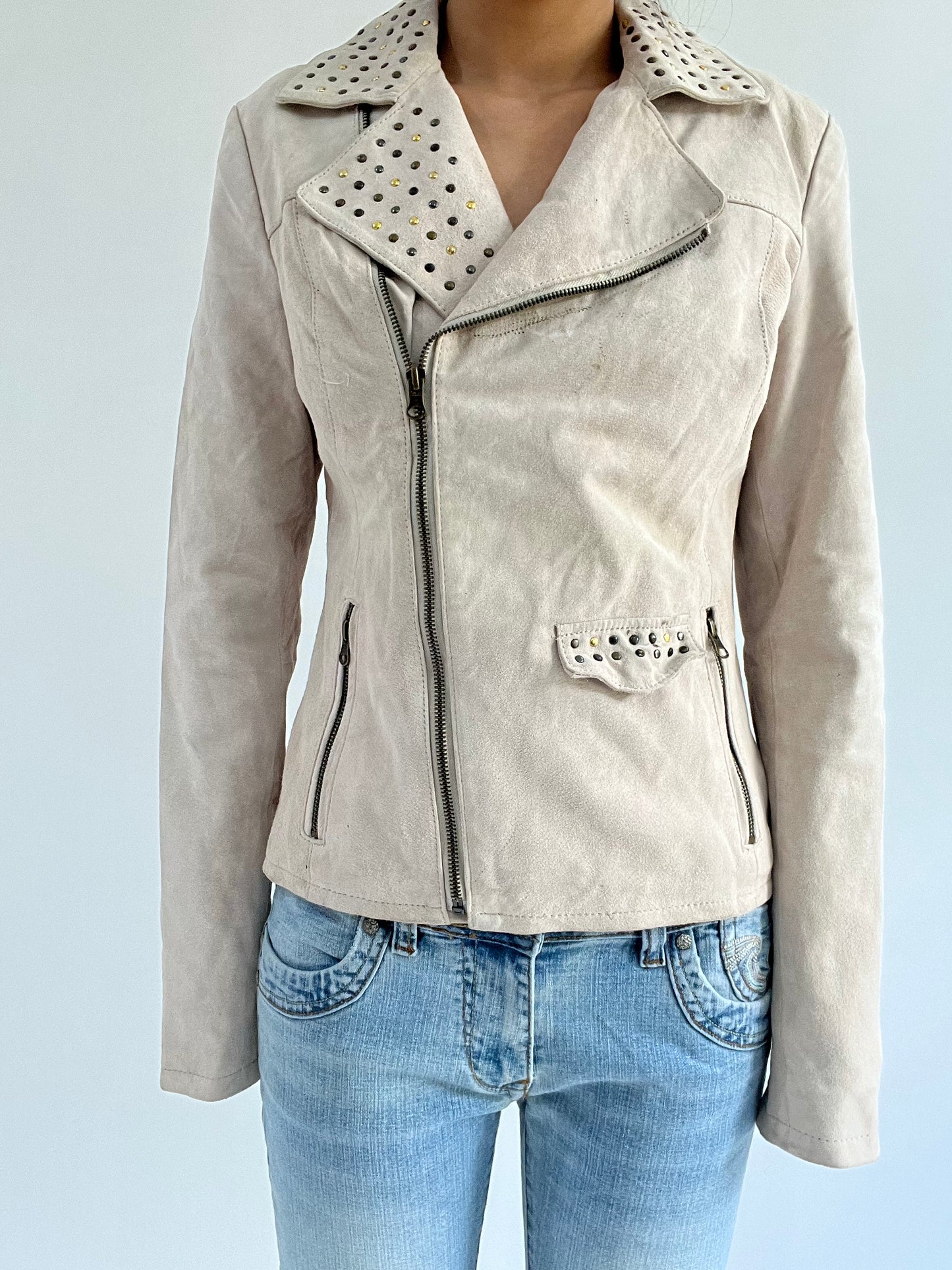 autumn picks | small cream white studs detail jacket