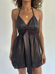 euro trash | small black satin style halter neck mini dress