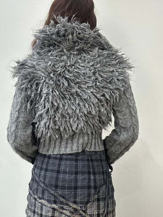 vintage edit: fashion week | small grey faux fur cardigan top