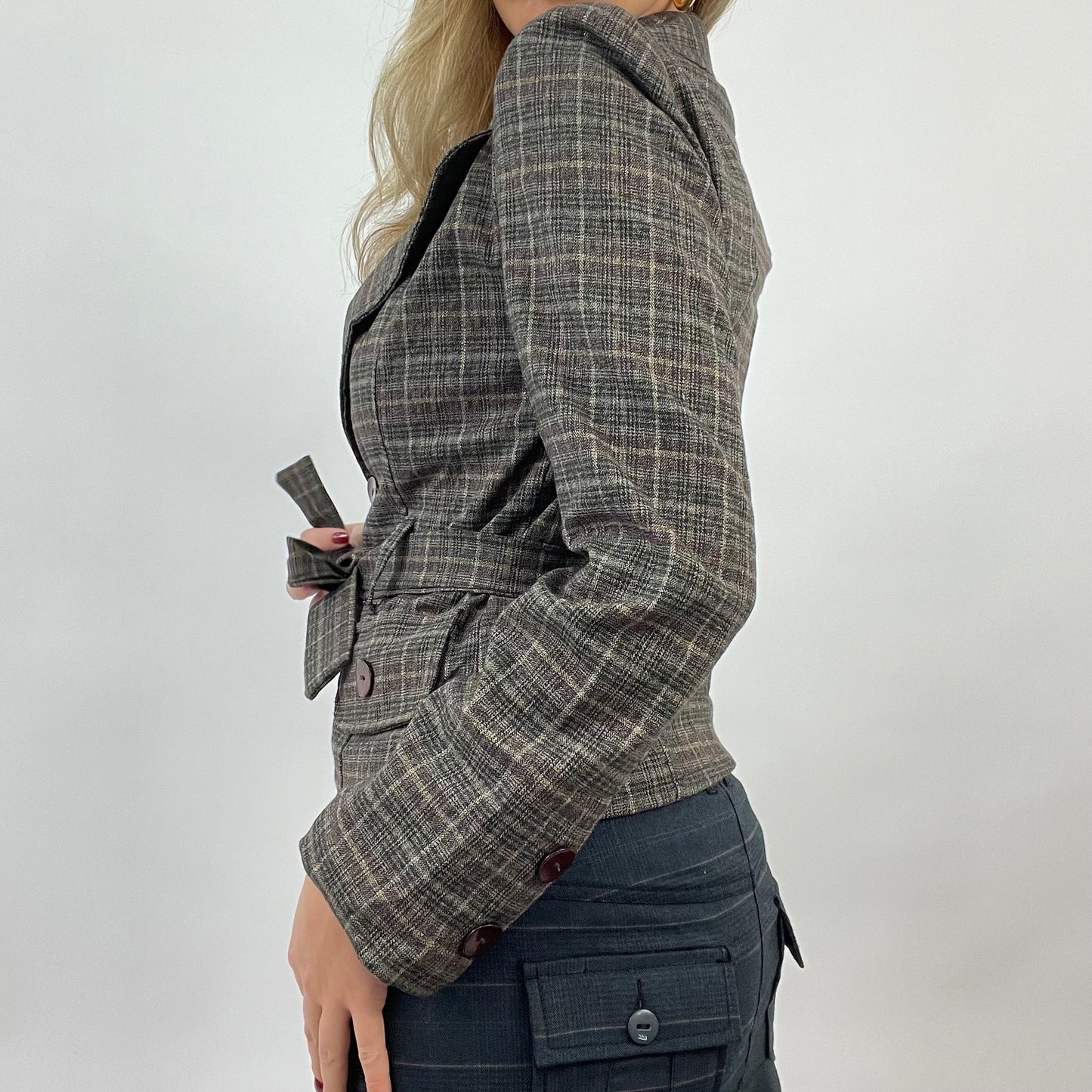 CORPCORE DROP | small brown checkered plaid blazer with bow