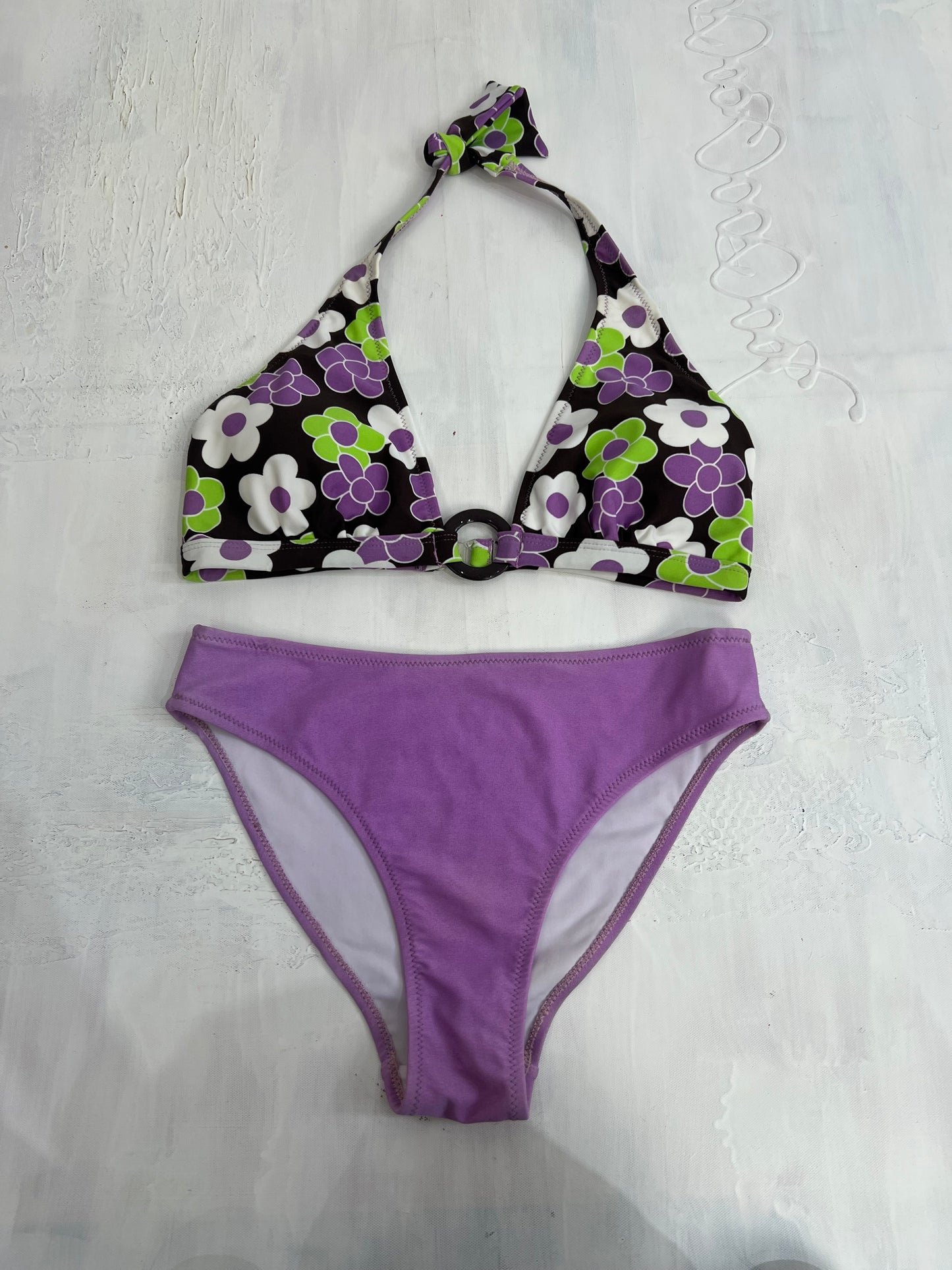 vintage edit twenty eight | medium purple and green bikini set with floral print