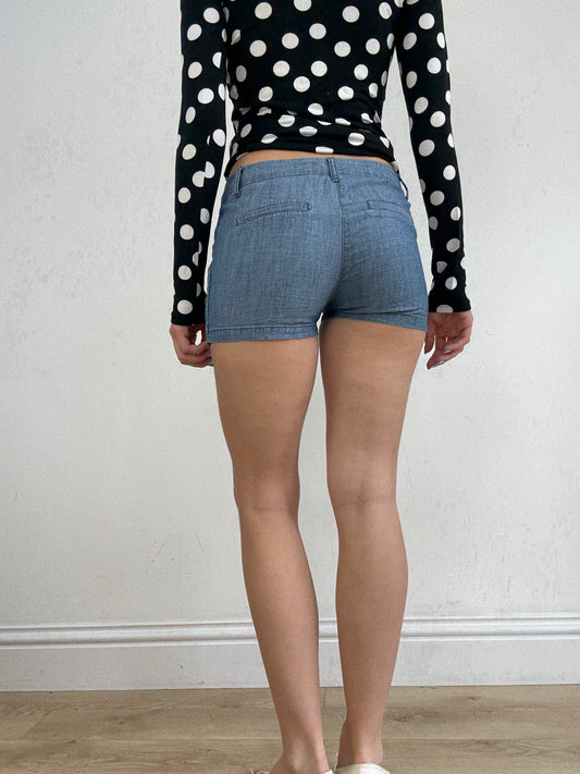 vintage edit twenty eight | small blue light wash denim mini shorts
