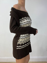 💻BEST PICKS | medium brown and white off the shoulder knitted dress