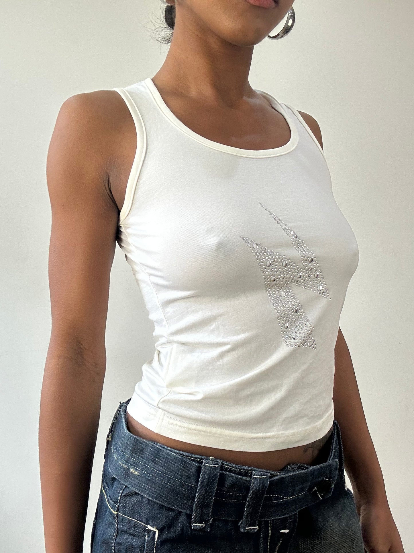 vintage edit thirty-one | small white tank top with rhinestone lightning bolt detail