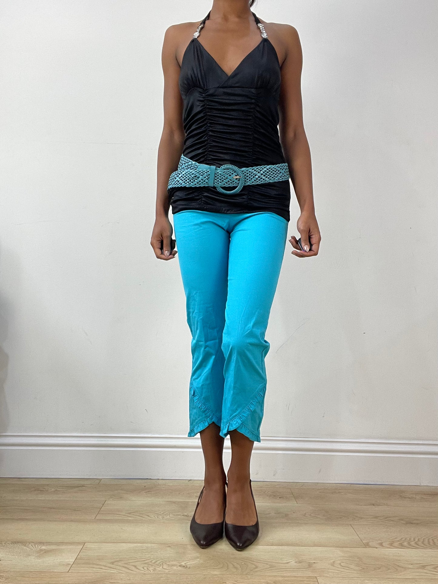 vintage edit: halloween | blue braided belt with circle buckle