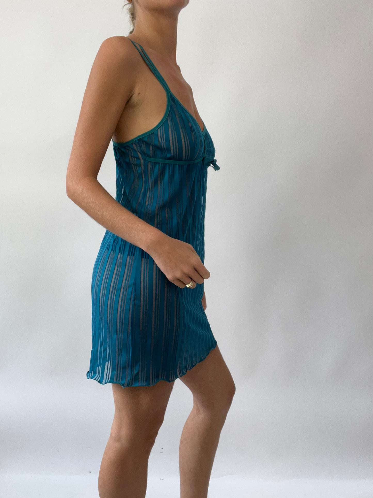 GIRLS TRIP DROP | medium sheer blue striped slip dress