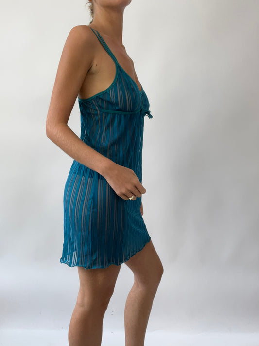 GIRLS TRIP DROP | medium sheer blue striped slip dress