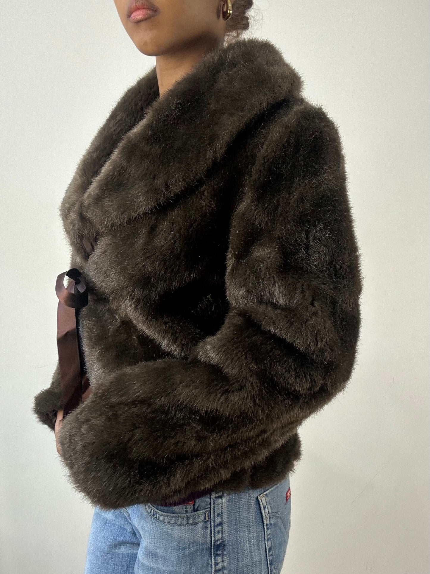 winter edit | medium brown faux fur tie up coat