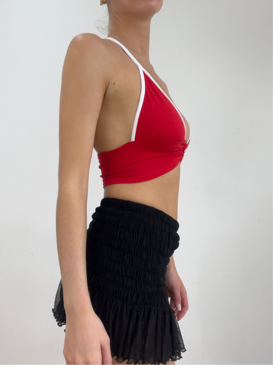 💻‼️ red halter neck crop top with o ring detail