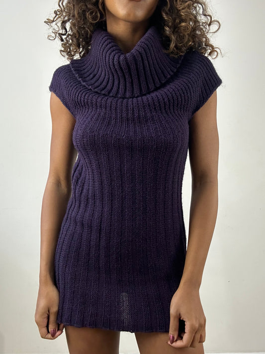 vintage edit thirty-four | small purple ribbed knit mini dress