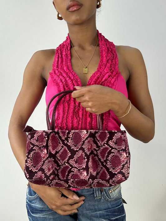 vintage edit fifteen | pink and purple snake print handbag