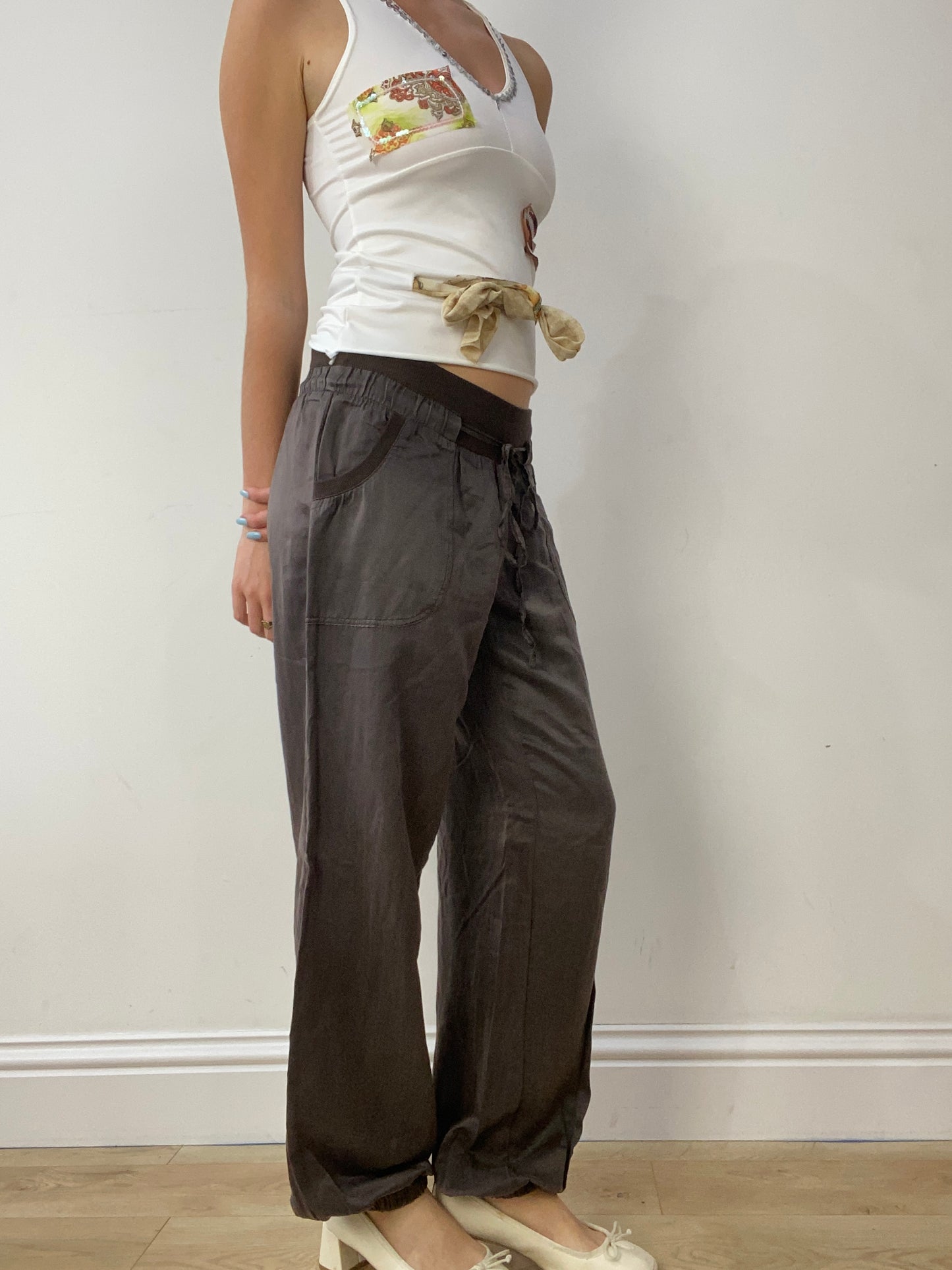 vintage edit thirty | medium brown satin style trousers